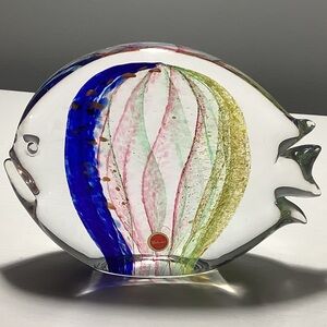 Glass Studio Murano Signed 7” Glass Fish Paperweight